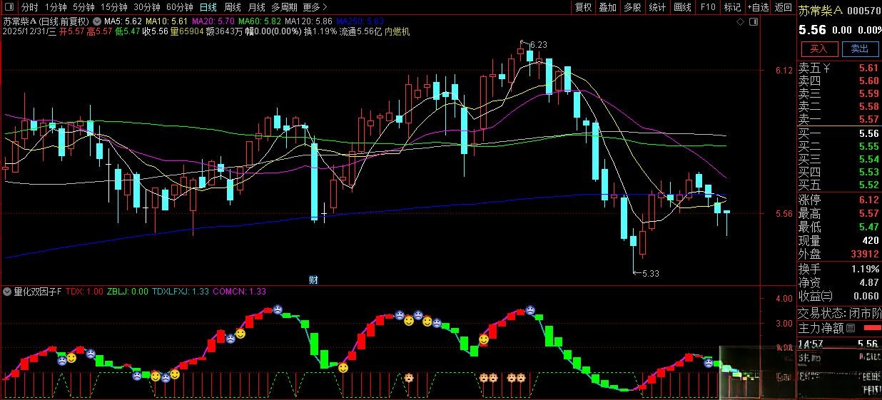 【通达信】通达信〖量化双因子〗趋势强度因子与主力资金动能因子的协同验证 副图 请自行试验